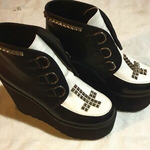 Studded Black and White Platform Ankle Boots